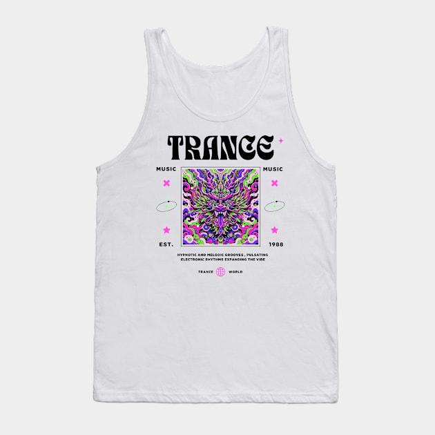 TRANCE  - Trippy Dragon Face (Black) Tank Top by DISCOTHREADZ 